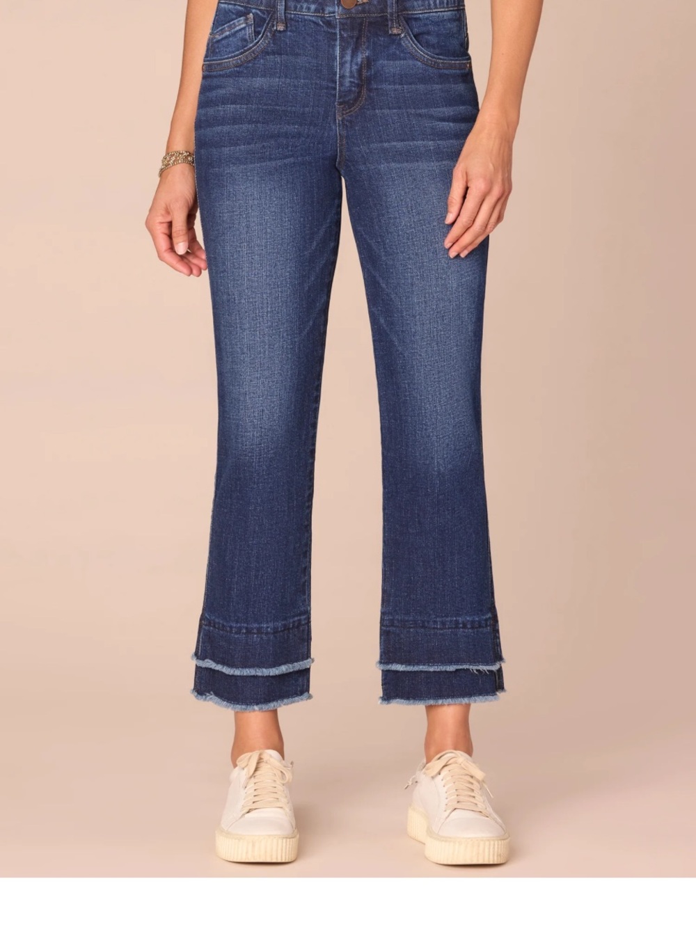 "Ab"solution® Mid-Rise Double Layer Fray Hem Kick Flare Jeans, *petite length*